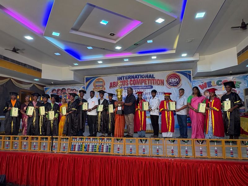 Students and teachers pictured at an Abacus competition awards event